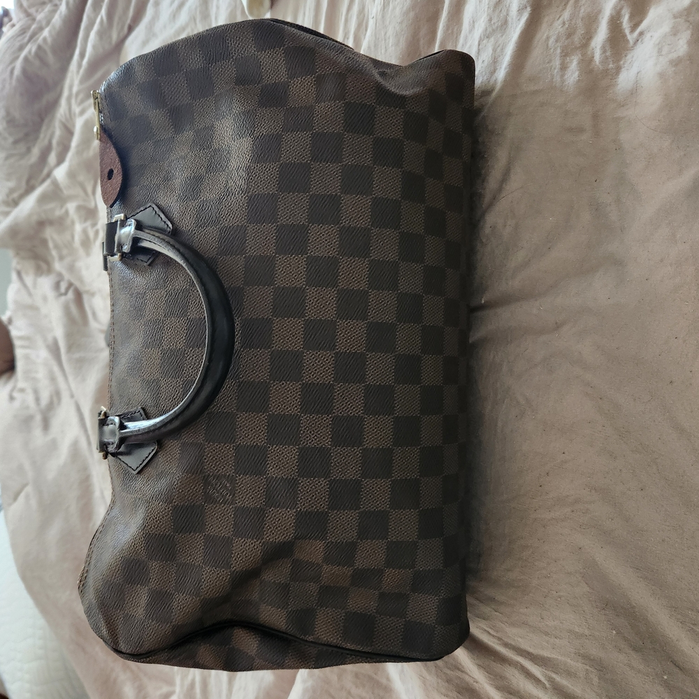 Louis Vuitton Brown Duffel Bag with Checkered Pattern